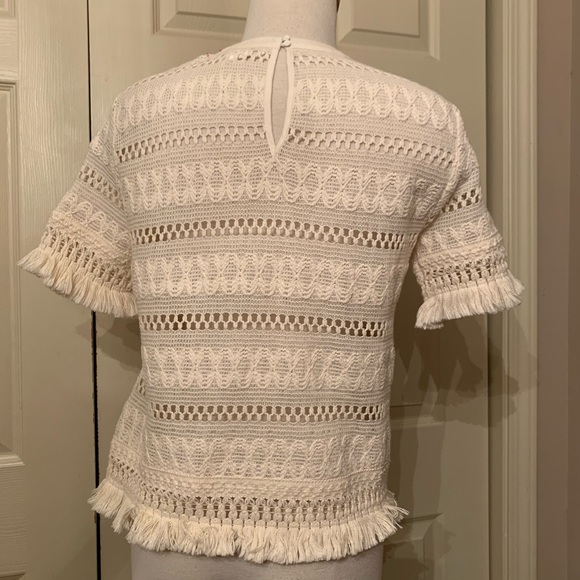 H&M  Cream Bohemian Fringe Lace Top Size 10 - Picture 5 of 8